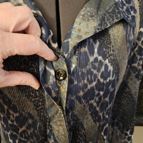 Blue Animal Print Button-Up Blouse. - Picture 5 of 12